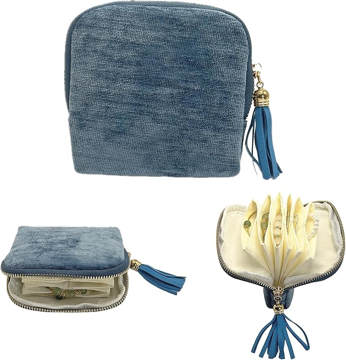 Small Travel Jewelry Case - Jewelry Travel Organizer Bag with Tassel Zipper for Bracelets, Necklaces, Bangles, Jewelry Organizer Storage Bag Gift for Women Girls LJB001-Peacock Blue