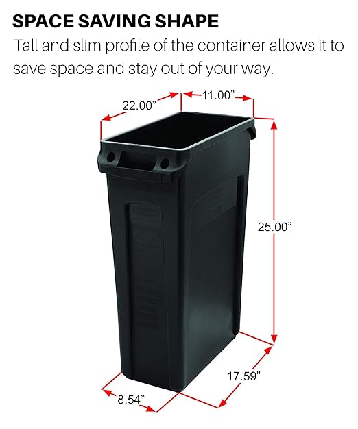 Rubbermaid Commercial Products Slim Jim Trash/Garbage Can with Venting Channels, 16-Gallon, Blue, for Kitchen/Office/Workspace, Pack of 4