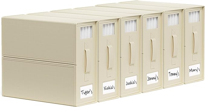 SheetCube Bed Sheet Organizers and Storage 6 Pack, Foldable Linen Closet Organizer with Window and Label, Bedding Folder Storage Box Container for Blanket, Duvet Cover Set, Bed Sheet Set - Beige
