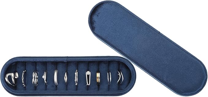 uxcell Velvet Ring Box, 11 Slots Travel Jewelry Case Ring Holder Organizer for Women Gift Proposal Christmas, Dark Blue