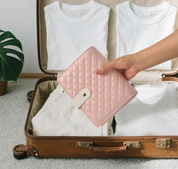 Travel Jewelry Case Organizer PU Leather Jewelry Storage Book Ring Binder with Zipper Velvet Jewelry Pouches Bags for Rings,Necklace,Bracelet - Pink