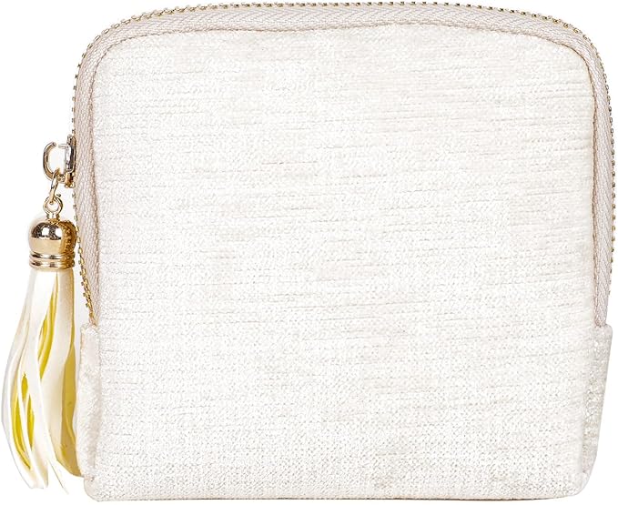 ASINGYER Travel Jewelry Storage Bag for Women, Velvet Portable Jewelry Organizer with Tassel Zipper, Small Pouches for Bracelets Necklaces Rings Earrings, Wedding Gift for Women (beige)