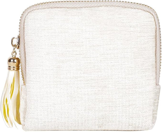 ASINGYER Travel Jewelry Storage Bag for Women, Velvet Portable Jewelry Organizer with Tassel Zipper, Small Pouches for Bracelets Necklaces Rings Earrings, Wedding Gift for Women (beige)