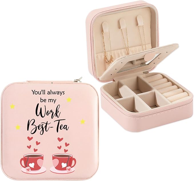 Cute Work Bestie Jewelry Box Gifts for Coworker Friends Birthday Valentines Mothers Day Christmas Thank You Gift for Coworker Bestie Best Friend You'll Always Be My Work Best-Tea Jewelry Case