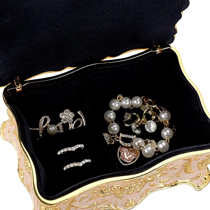 Hipiw Vintage Jewelry Organizer Box - Metal Trinket Storage Box Ornate Treasure Chest Box Jewelry Decorative box Keepsake Gift Box Case for Women,4.9"x3.4"x2.7"