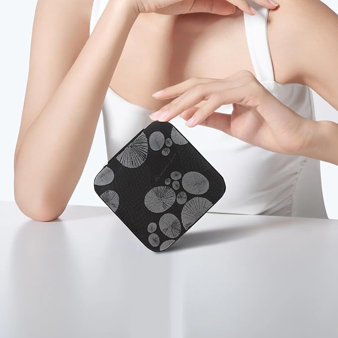 Black White Leaves Travel Jewelry Box Jewelry Organizers and Storage Small Jewellery Box Case Personalized Portable Travel Accessories Gifts for Women Girls Wife Girlfriend Birthday Christma