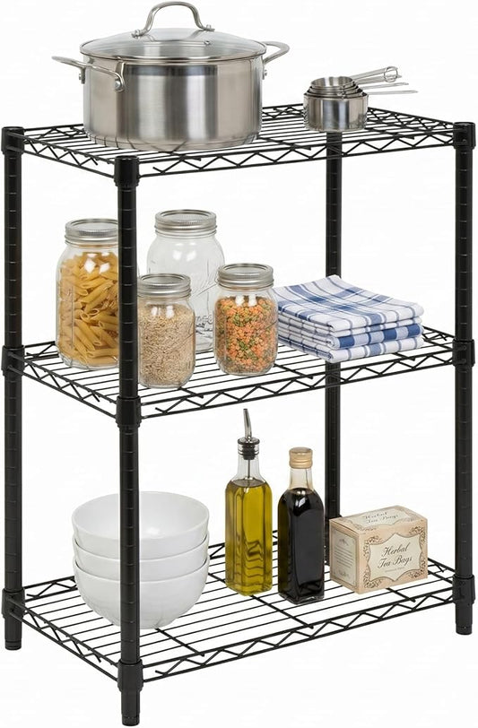 Honey-Can-Do 3-Tier Heavy Duty Adjustable Shelving Unit, 250-lb Per Shelf Metal Storage Rack, NSF Certified Wire Shelf for Kitchen Garage Pantry, Black, 24 x 14 x 30 in