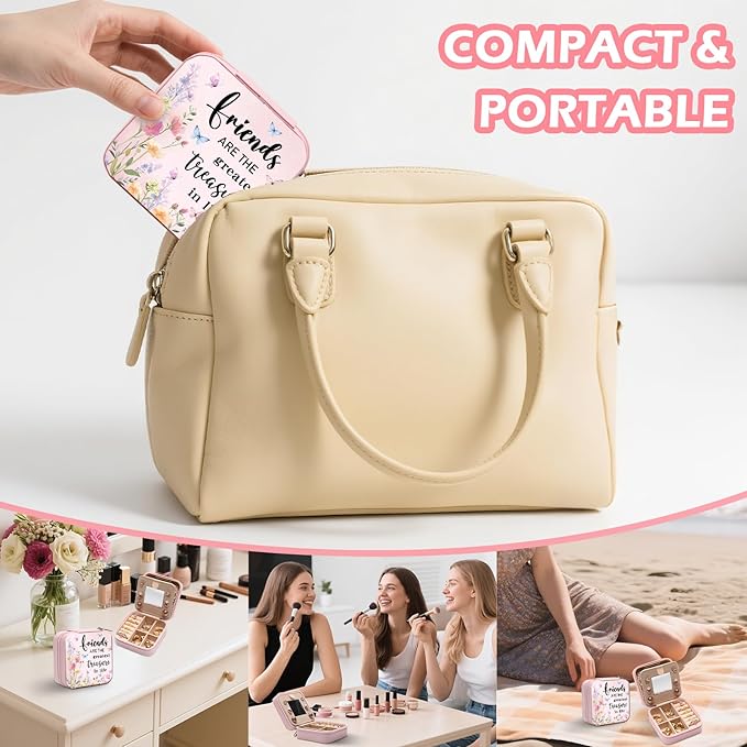 GAOLZIUY Friendship Gifts for Women Girls, Friend Travel Jewelry Box with Flowers, Portable Jewelry Organizer Case, Bestie Birthday Gifts for Best Friend