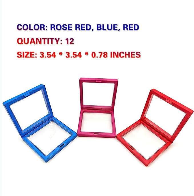 12PCS 3D Floating Frame Display Stand, Jewelry Box, Gift Box, Ornament Organizer, Small Travel Jewelry Box, PE Film Anti-Oxidation, Suspended Display Box Stackable (3.54*3.54，Type 3)