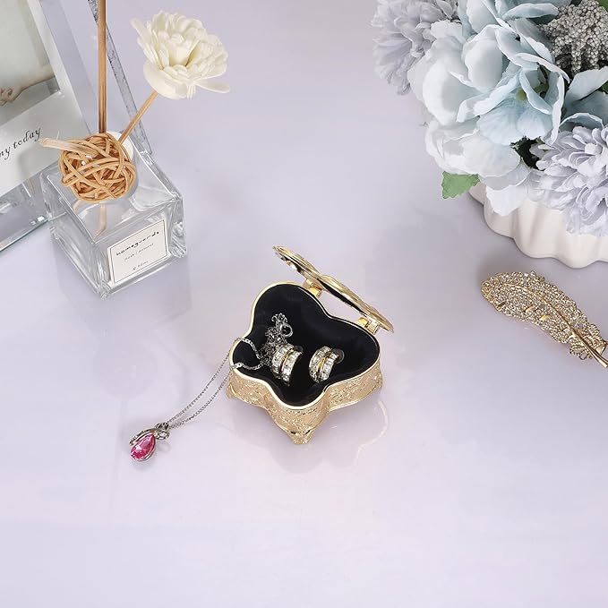 Hipiwe Vintage Jewelry Box Decorative Treasure Chest Butterfly Shape Trinket Keepsake Storage Box Gold Necklace Earring Holder Gift for Women, Small
