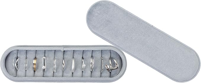 uxcell Velvet Ring Box, Jewelry Display Tray with Lid 11 Slots Travel Jewelry Case Ring Holder Organizer Wedding Birthday Christmas Day (Blue)