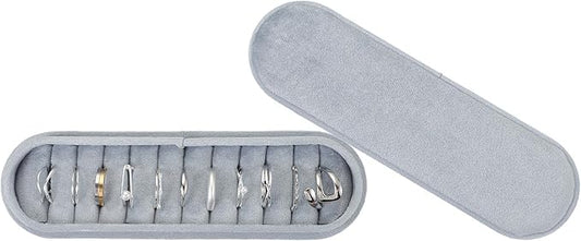 uxcell Velvet Ring Box, Jewelry Display Tray with Lid 11 Slots Travel Jewelry Case Ring Holder Organizer Wedding Birthday Christmas Day (Blue)