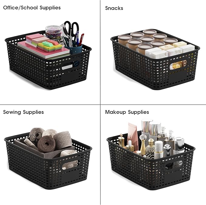 ORGIDOL Plastic Storage Basket with Lids 10 Pack Stackable Black Storage Bins Containers with Lid, Decorative Storage Boxes for Organizing Shelves, Drawers, Playroom, Classroom, Office, Closet