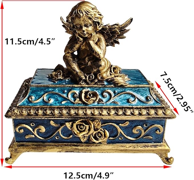 Vintage Angel Square Jewelry Box - Elegant Jewelry Storage, Wedding Bridesmaid Gift, Luxury Retro Jewelry Case- Bronze