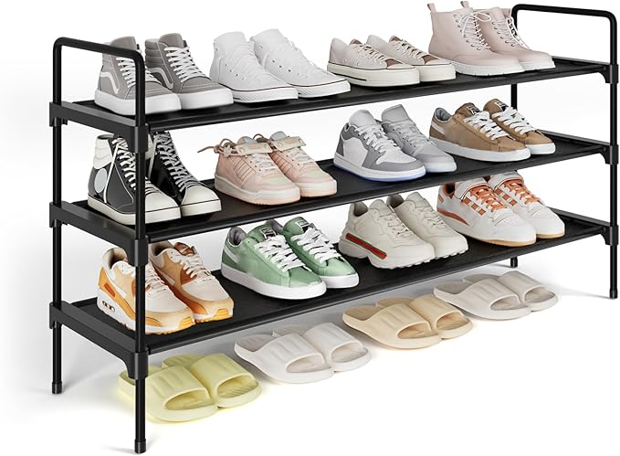 Kitsure Shoe Rack for Closet, Shoe Organizer for Front Door Entrance, Stackable Shoe Shelf, Detachable Closet Organizers and Storage, 36.1" Wide - 3 Tiers, Black