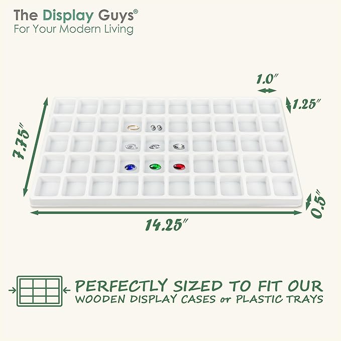 TheDisplayGuys For Your Modern Living 2-Pack 50-Compartments Flocked Velvet Jewelry Display Inserts - Tray/Case Liners - Ring Earrings Storage, (White) by The Display Guys