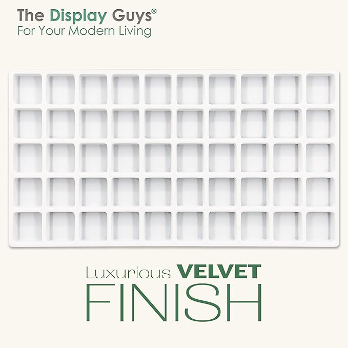 TheDisplayGuys For Your Modern Living 2-Pack 50-Compartments Flocked Velvet Jewelry Display Inserts - Tray/Case Liners - Ring Earrings Storage, (White) by The Display Guys
