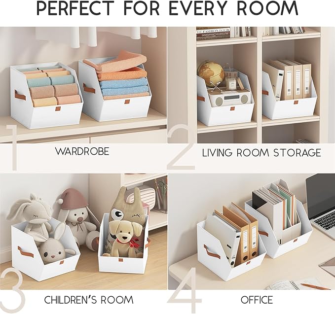Homsorout Fabric Closet Storage Cubes - 6 Pack Square Storage Bins with Dual Handles for Clothes, Towels, Toys, Cube Storage Organizers for Bedroom, Nursery, Shelves, Closet, Small Spaces, White