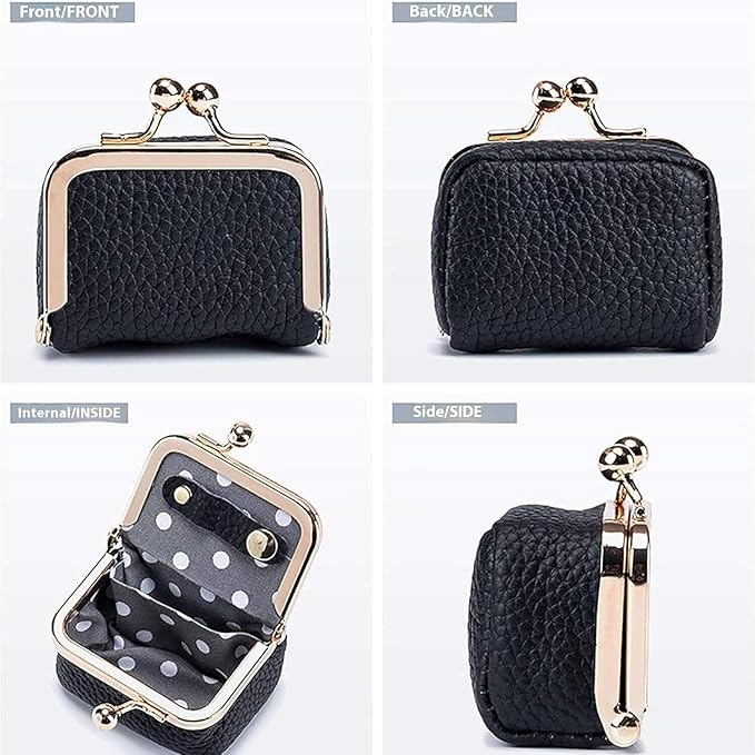 Leather Mini Jewelry Box, Portable Vintage Leather Coin Purse Jewelry Box with kiss Lock, Mini Travel Ring Box for Earrings/Rings/Necklaces/Bracelets