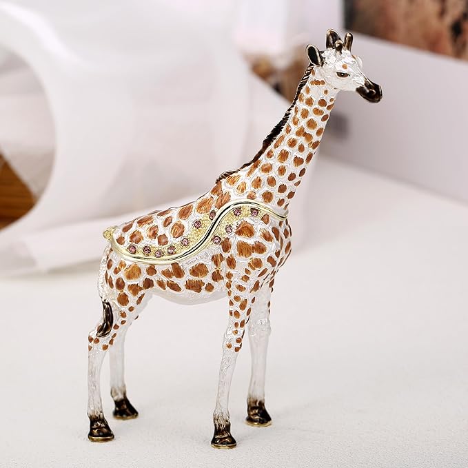 Hand Painted Animal Trinket Box for Home Decor, Hinged Jewelry Organizer Storage, Unique Personalized Collectible Keepsake Figurine Handmade Decorative Ornament Gifts (Giraffe)