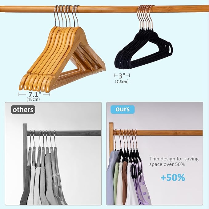 Tonswachic Baby Velvet Hangers 50 Pack - 11 Inch Premium Non Slip Felt Kids Hanger for Toddler & Infant Clothes - 0.2" Ultra Thin Baby Clothes Hangers with 10 Hanger Clips - Black