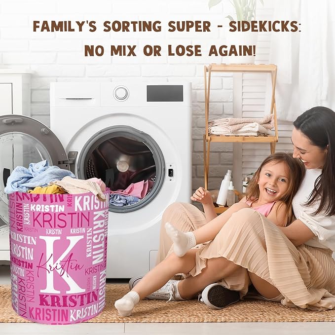 Custom Name Laundry Hamper, Personalized Laundry Basket with Name for Baby Boys Girls, Customized Collapsible Dirty Clothes Hamper Storage with Handles for Bedroom Bathroom Dorm Room Decor