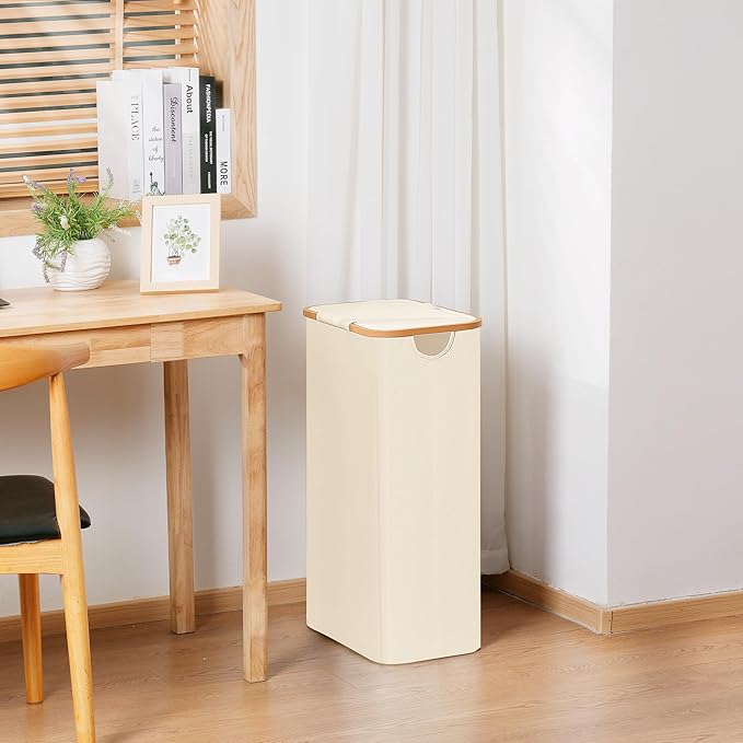 Vincona Slim Laundry Basket with Lid, Narrow Dirty Clothes Hampers for Laundry with Handle, Skinny Laundry Bin for Laundry Room, Dorm, Bedroom and Bathroom, 19.8 Gallon (75L) Beige