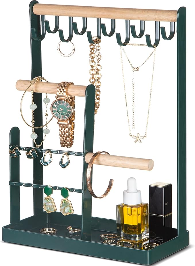 ProCase Cute Jewelry Stand, Aesthetic Jewelry Organizer for Dresser Vanity, Jewelry Holder Display for Necklaces Earrings, Gifts for Teen Girls Women, Bedroom Dorm Decor -Medium, Green