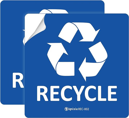 IGNIXIA Pack of 02 Recycle Sign Decals self Adhesive - Recycling Stickers 5 x 5 Inches Recycle and Trash Sticker for Trash can with Over Lamination- Recycle Labels