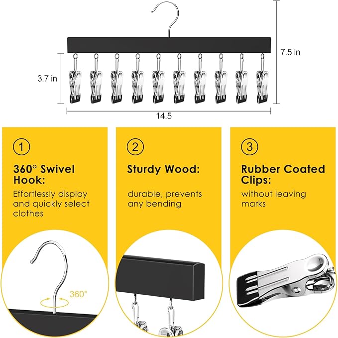 Legging Organizer for Closet, Pants Hangers with Clips Holds 20 Leggings, Jeans, Hats, Shorts, Socks, 360° Rotating Space Saving Hanging Clothes Organizer for Closet Storage 2Pcs