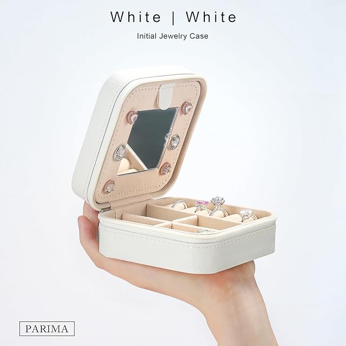 Parima Mothers Day Gifts - Gifts for Women Teens Kids Daughter Sister, 3 4 5 6 7 8 9 10 11 12 13 14 Year Old Girl Gift, Birthday Gift for Women Travel Jewelry Case Small Jewelry Box | Letter A, White