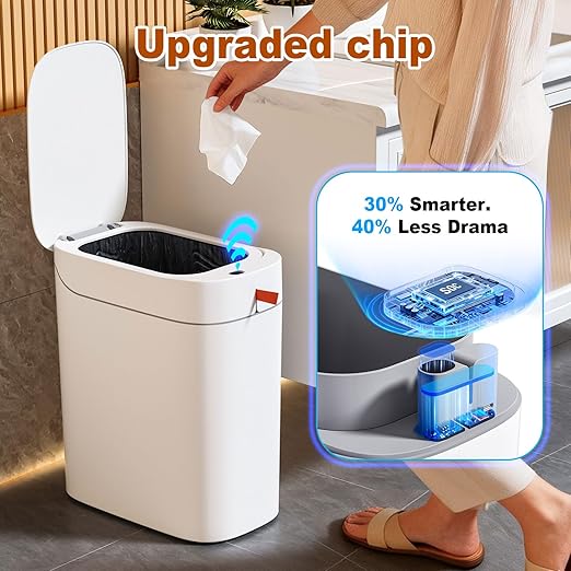funest Bathroom Trash Can with Lid, Automatic Motion Sensor Trash Can, 3.5 Gallon Garbage Can, Type-C Rechargeable, Bag-Holding Design, One-Pull Auto Packing, Quiet-Close Hinge for Bedroom, Office