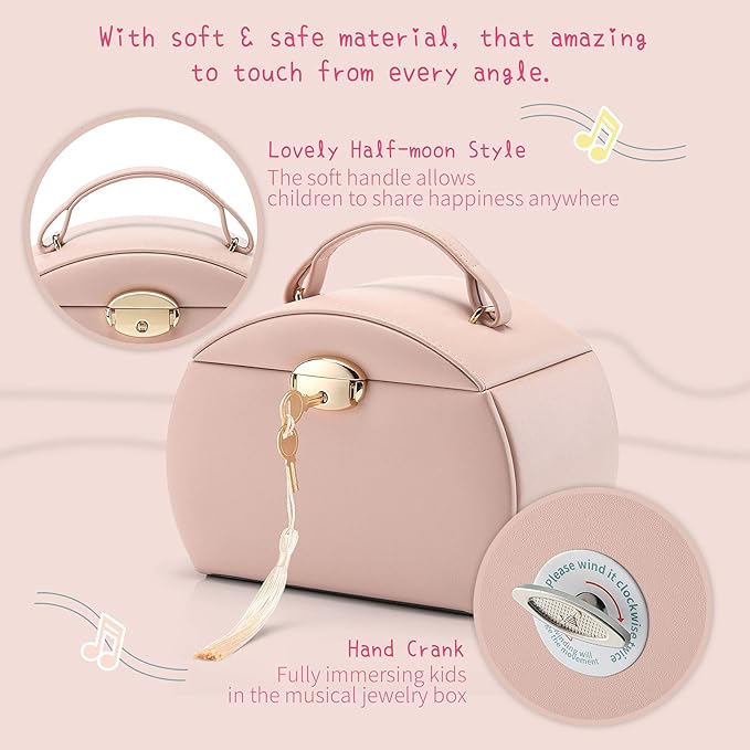 VLANDO Kids Musical Jewelry Box for Girls with Drawer, Music Box with Ballerina and Stickers for Birthday Bedroom Decor, Valentines Day Gifts for Daughter Girls Kids - Pink