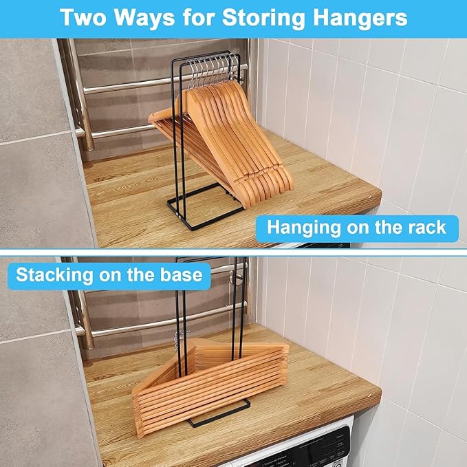 Hanger Organizer 2 Pcs, Coat Hanger Holder Stand Clothes Hangers Stacker for Laundry Room Organization, Clothes Hangars Closet Space Saver Caddy Rack for Bulk Plastic Velvet Wood Metal Hangers Storage