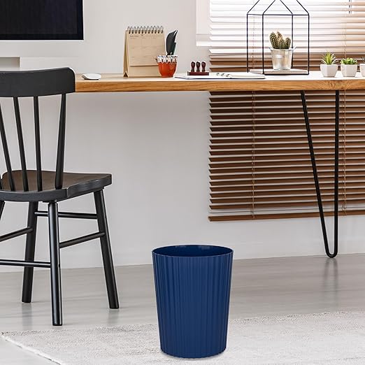 JiatuA Small Trash Can Plastic Wastebasket Round Garbage Container Bin for Bathroom, Kitchen, Bedroom, Home Office, College Dorm, Navy Blue 2 Pack