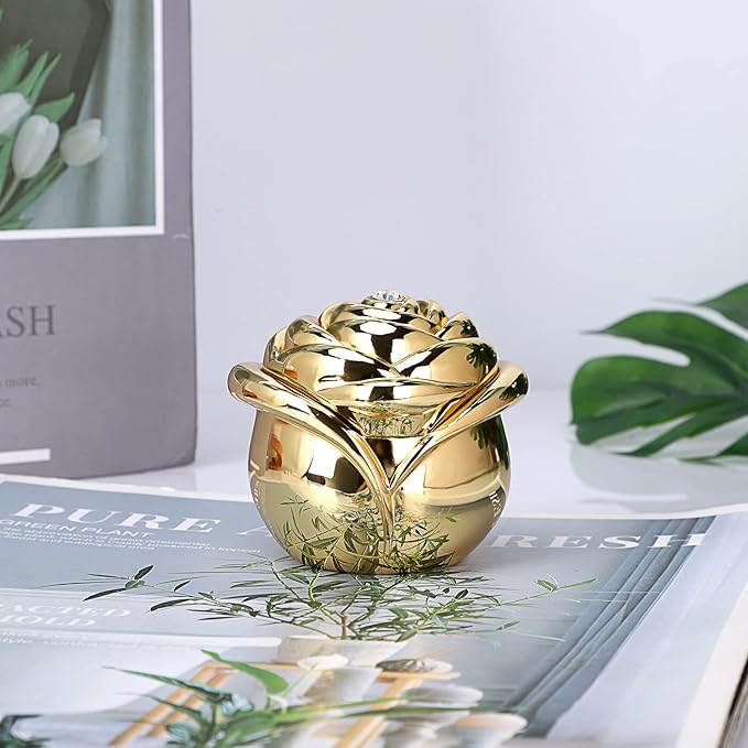 Hipiwe Rose Shape Vintage Jewelry Box - Gold Metal Trinket Organizer Small Jewelry Storage Holder Treasure Box Case Keepsake Box for Rings Earrings Necklace Gift for Women, Large