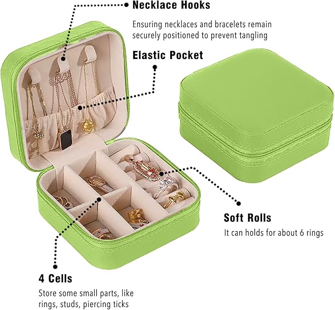 Small Travel Jewelry Box, Portable Mini Jewelry Leather Box Jewelry Ring Organizer Case Storage Holder Gift Boxes for Girls Women, Avocado green