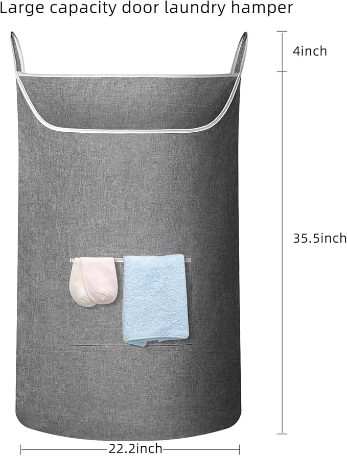 SAVERHO X-Large Door Hanging Hamper Bag,2 Pack Large Capacity Hanging Laundry Hamper Basket with Wide Opening Dirty Clothes Laundry Hamper Storage Bag Size 35X22inch(Grey-2Pack)