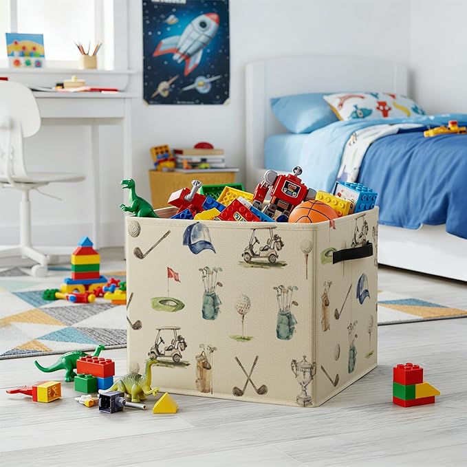 Golf Gifts Storage Bin Box with Handles, Gifts for Golfer Golf Lovers Foldable Baskets Organizer for Bedroom Bathroom Home Sports Room Clothes Toys Books, Toybox for Boys Girls