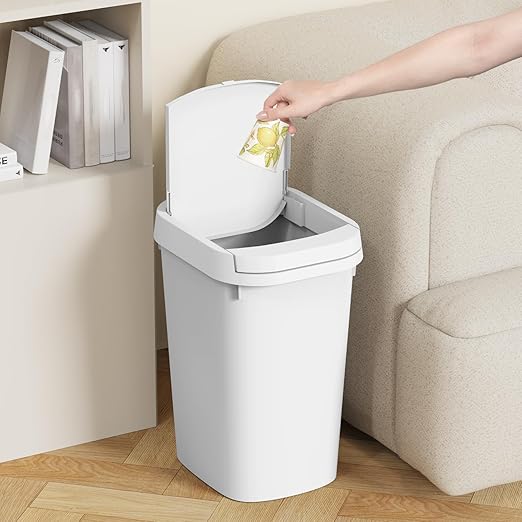 KSSKSS 3 Pack Bathroom Small Trash Can with Lid, 2.6 Gallon Slim Garbage Bin with Pop-Up Lid, 10L Plastic Wastebasket for Bedroom, Office, Kitchen, Toilet (White)