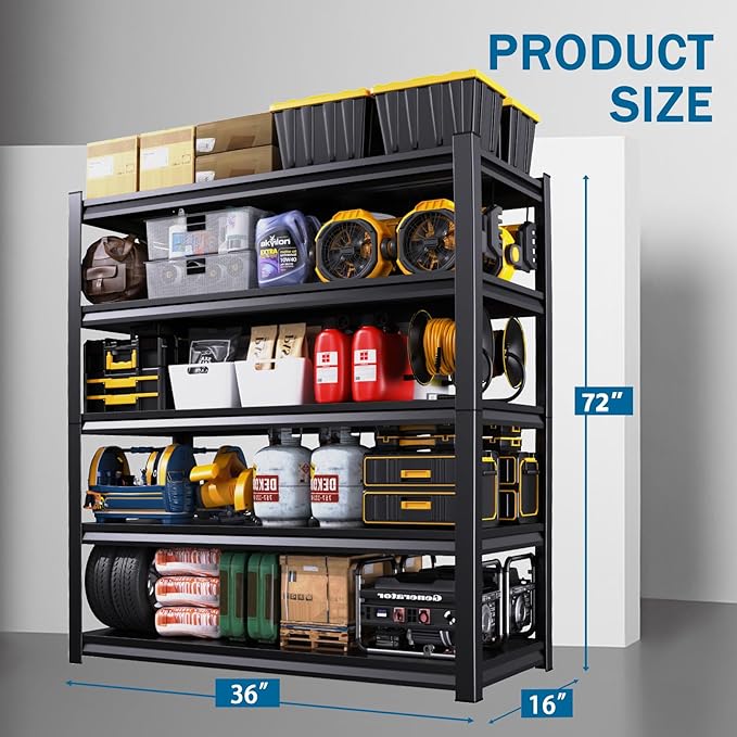 Garage Storage Shelves 5-Tier,Garage Storage System Shelves Adjustable,Storage Shelving for Basement,Pantry,Kitchen,Warehouse (1, 72''H x 36''W x 16''D)