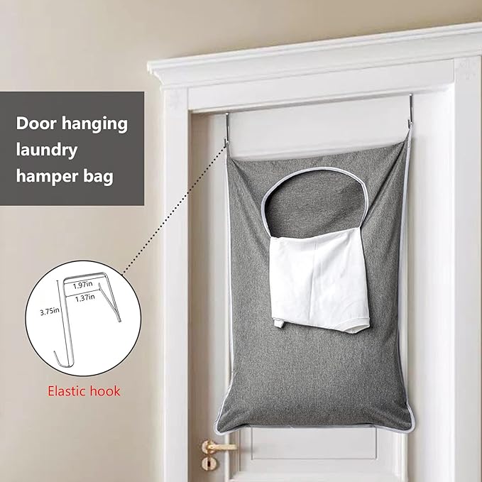 ANSTROUT XL Hanging Laundry Hamper, Extra Large Tear-resistance Door Hamper with 2 Types Hooks for Dirty Clothes, Save Bathroom Space Hanging Laundry Bag (36.5x 22 Inch,Grey)
