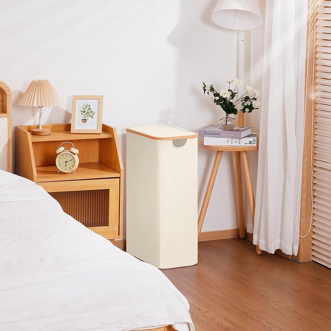 Vincona Slim Laundry Basket with Lid, Narrow Dirty Clothes Hampers for Laundry with Handle, Skinny Laundry Bin for Laundry Room, Dorm, Bedroom and Bathroom, 19.8 Gallon (75L) Beige