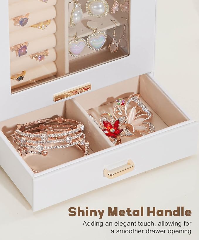 Mothers Day Gifts Homde Jewelry Organizer Girls Women Jewelry Box for Necklaces Rings Earrings Gift Bracelets Storage Case (White + Gold)