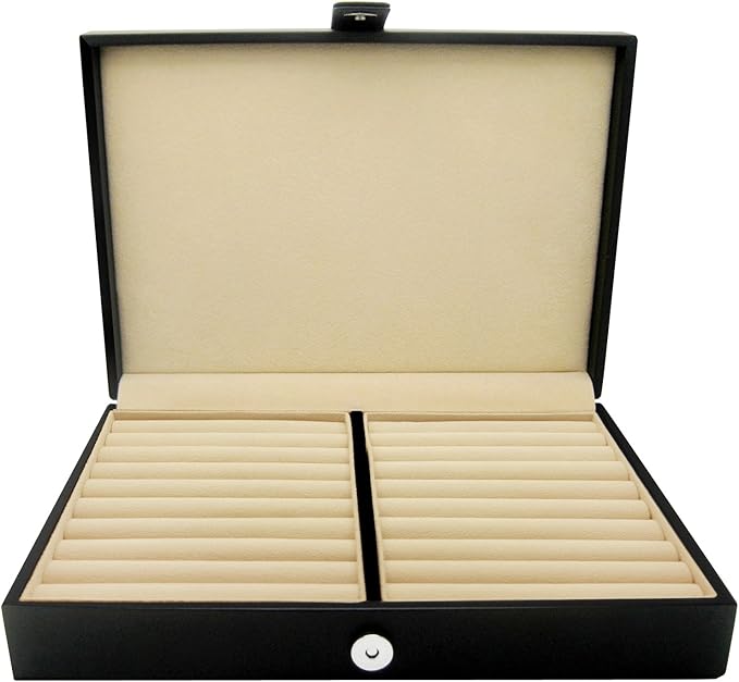 HONEY BEAR Men/Women's Cufflinks Jewelry Box - Faux Leather Display Case Storage Organizer Black, for Rings Earrings Tie Clips