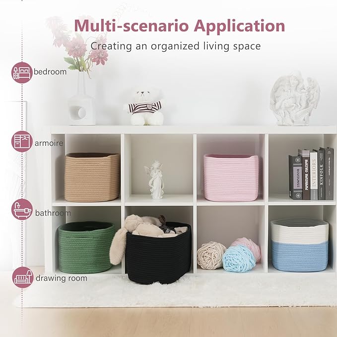 ECDYQXVU Cotton Rope Storage Basket, 15x10x9 Inches, Woven Basket for Shelves, Clothes, Towels, Books, and Laundry, Light Pink (2 Pack)