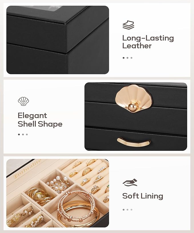 Enthralite Jewelry Box with 1 Drawers : Jewelry Display Organizer for Earrings Necklaces - Gift for Girls Women | Black