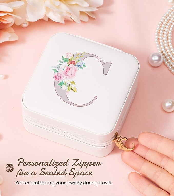 Enthralite Travel Jewelry Box for Girls: Traveling Jewelry Case Gift for Women - Mini Organizer for Necklaces Earrings White C