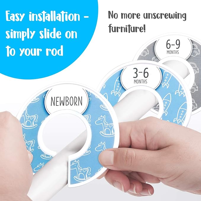 Eli with Love Baby Closet Dividers (Baby Blue) – Fits 1.5" Rod - Set of 8 Baby Clothes Organizers – Organize Nursery Hangers Size/Age