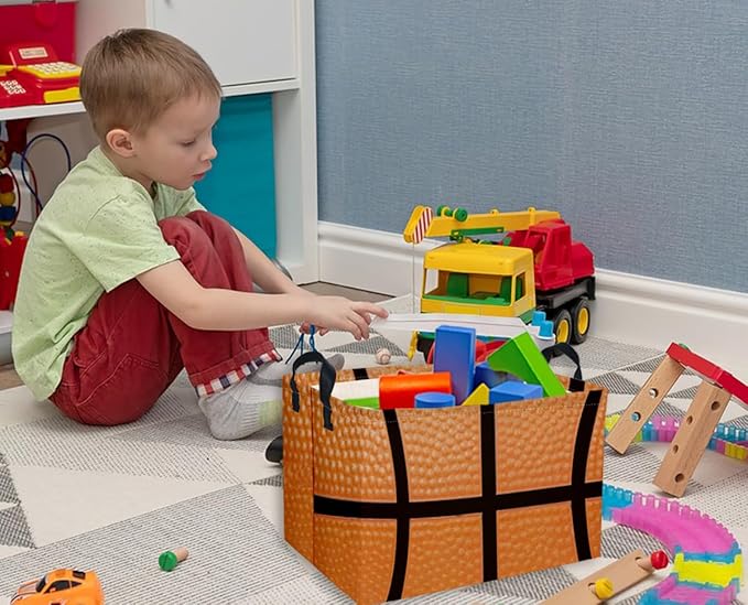 Rectangular Basketballs Baskets Gift Basket Empty Kids Storage Bins Baby Boy Basket Kids Toy Storage Bin Organizer Box Basketball Room Decor for Home(Basketball)